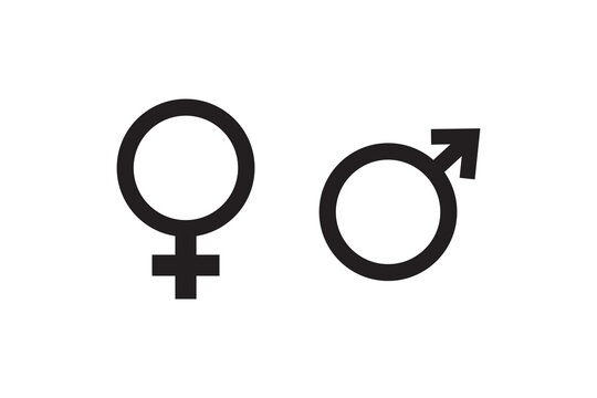 Gender sign symbols. Male and female sexual icon set. Male and female, man and woman, boy and girl. female and male gender symbols side by side on white background