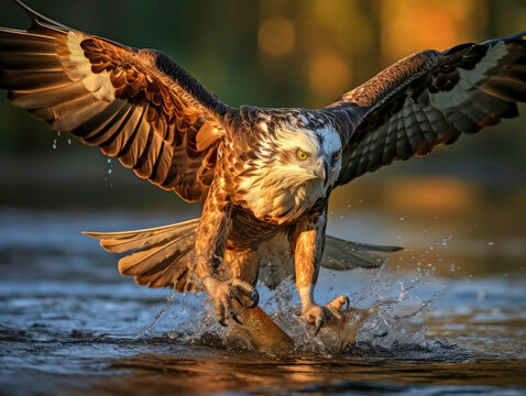Osprey at waterline with prey