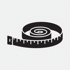 Tape measure silhouette, Black isolated icon for body measurement, sewing and crafting, Health and diet symbol.