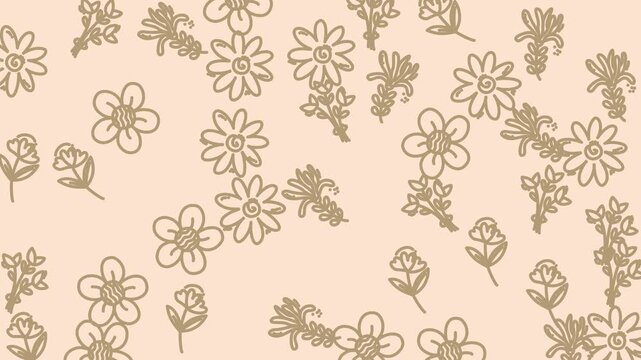 animated floral seamless doodles sketches on a neutral backdrop. Ideal for springthemed designs, stationery, or botanical illustrations for products.