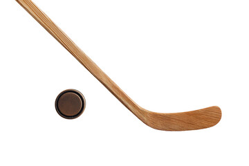 Close-up of a wooden hockey stick and puck (3)