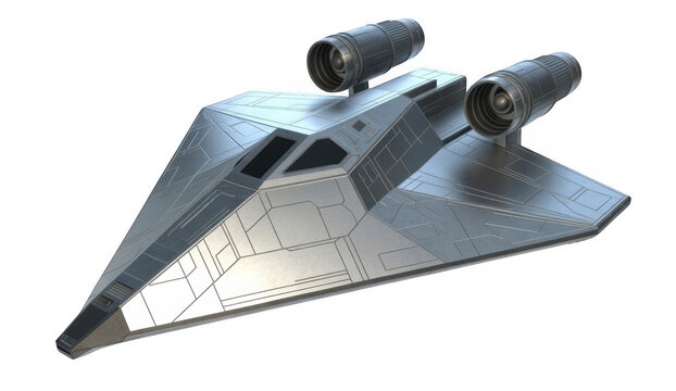 Silver spaceship with two engines science fiction isolated on a transparent background