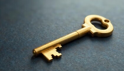 A golden key symbolizing unlocking potential and reaching success on a grey background , determination, goal