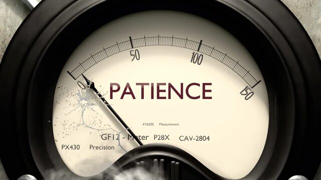 Patience meter showing low levels of patience. Minimum and decreasing patience value, below the norm. Lack of patience. None of it, insufficient.