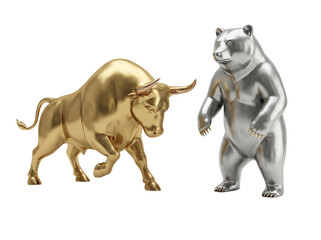 Symbolic representation of a bull and bear in finance, illustrating market trends.