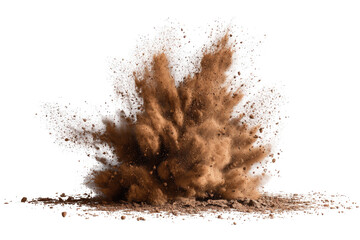 A powerful explosion of brown dust erupts outward