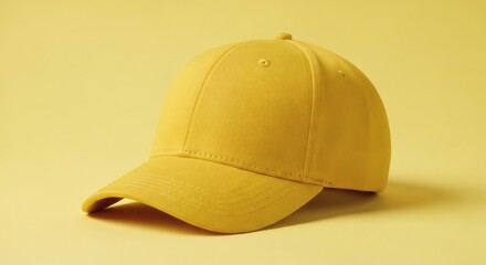 Fototapeta premium Yellow baseball cap on a yellow background with soft shadow.