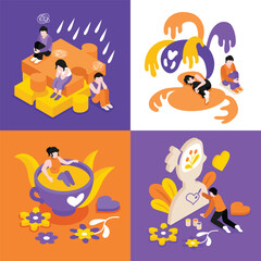 Mental health awareness promotional composition isometric illustration