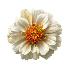Close-up of a pale cream-colored flower, with a deep orange center.  Soft, textured petals