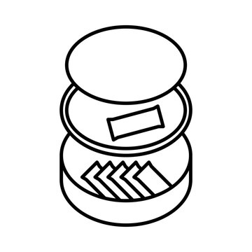 Full snus can icon. Minimalist line art of open nicotine pouch container with portions in compartments.