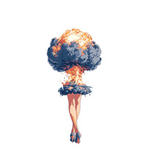 Pixelated explosion graphic with legs