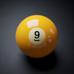 Close-up of a Yellow Nine Ball on a Dark Surface.