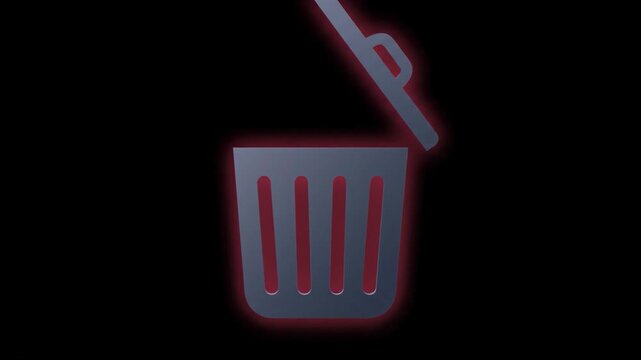 Animated Trash Can Icon with Lid Opening and Closing on Black Background.