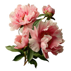 Delicate pink peonies in a close-up, lush arrangement.  Soft, pastel shades of pink and cream create a romantic floral composition.  Detailed petals and green leaves