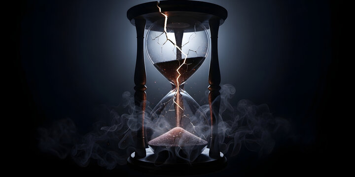 Time Running Out Concept with Cracked Hourglass in Dark Atmosphere