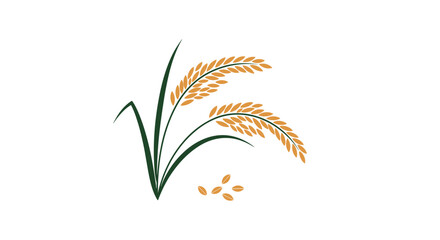 Golden rice grain stalks with green leaves logo design isolated on a white background for agricultural branding.