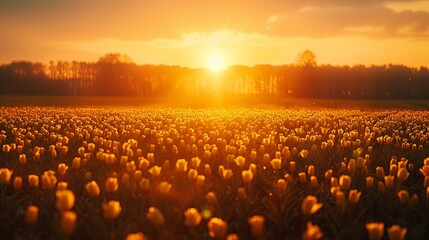 Stunning cinematic  drone footage capturing breathtaking aerial view colorful tulip fields Netherlands showing endless sea bright yellow red pink white blossoms arranged perfect harmony landscape