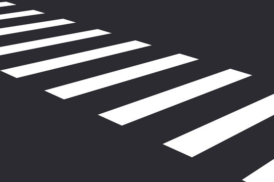 Asphalt road with pedestrian crosswalk lines. Top view of pedestrian zebra crossing, safety walk signs. White and yellow line marks on black asphalt of city lane, road or highway, vector illustration