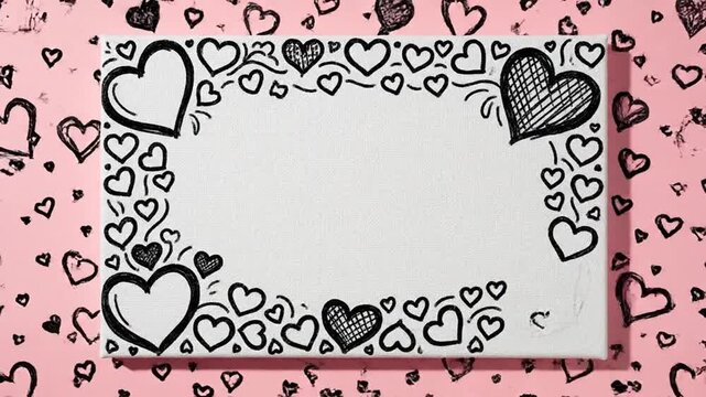 Valentine's Day heart-patterned border frame with empty space for text on pink background for love greeting card