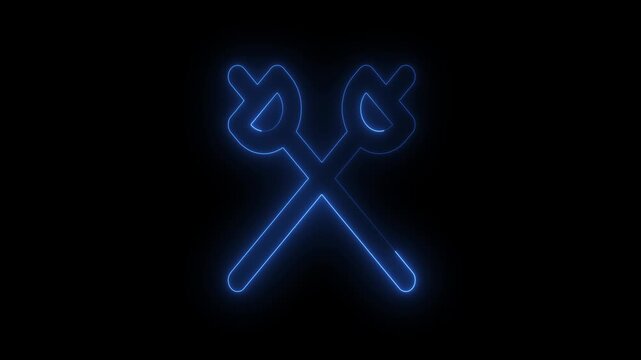 Neon blue Scissors Cut Tool Icon Animation on Black Background. Glowing scissors symbol representing cutting, editing, and creative work. 4k video