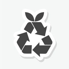 Green recycle or recycling arrows flat icon sticker isolated on gray background