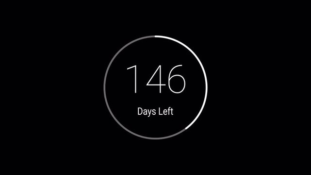 365 Days Countdown Animation Annual Timer.  Transparent Alpha Channel 4K