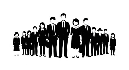 Diverse group of people in formal attire standing together.