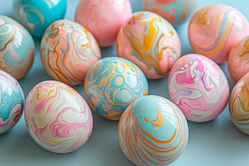 Obraz premium Abstract and colorful painted eggs in pink and blue, perfect for spring