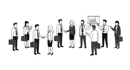 Business people meeting and shaking hands in a professional setting.