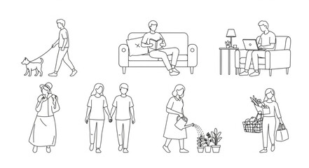 Collection of people engaged in various daily activities and hobbies.