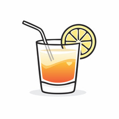 Refreshing Lemon Cocktail: A vibrant and inviting illustration of a mixed drink with a slice of lemon and a straw, ideal for representing refreshment and culinary delights.
