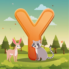 Vector Y alphabet series with animals, each letter integrated with a cute animal
