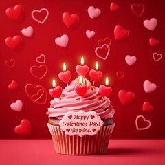 Valentine's day cupcake with heart candles