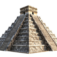 Ancient Mesoamerican pyramid with steep steps and a temple at its peak, isolated