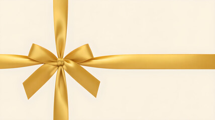 Fototapeta premium A close up view showcases a golden ribbon elegantly tied into a bow presented against a soft neutral beige background.