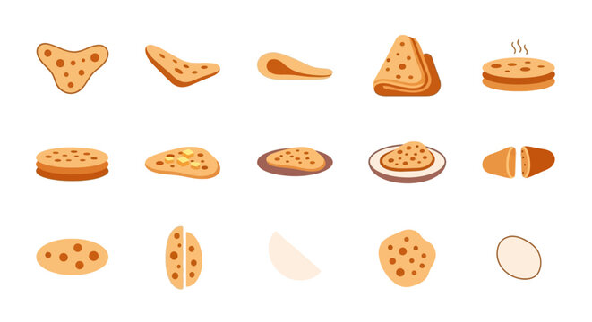 Set of Naan Bread and Traditional Indian Flatbread Vector Icons