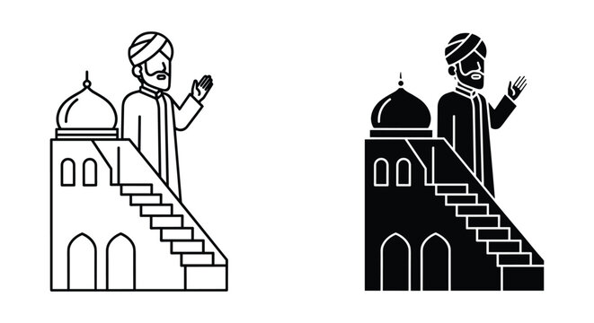 Muslim Cleric Standing on Mosque Steps Illustration