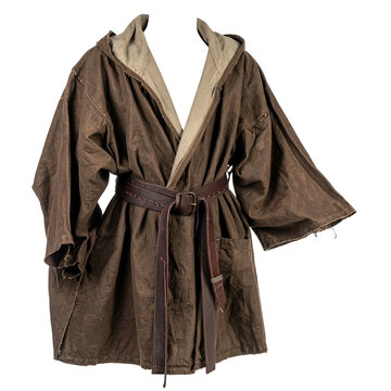 A weathered brown cloak with a hood and belt, reminiscent of a galaxy far, far away