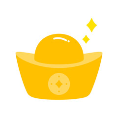 Gold ingot on white background.