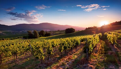 peaceful vineyard at dusk