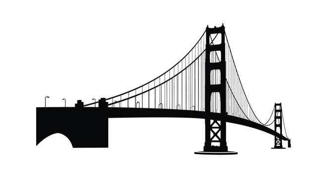 A striking black graphic depicts the golden gate bridge in san francisco california rendered as a bold silhouette high quality