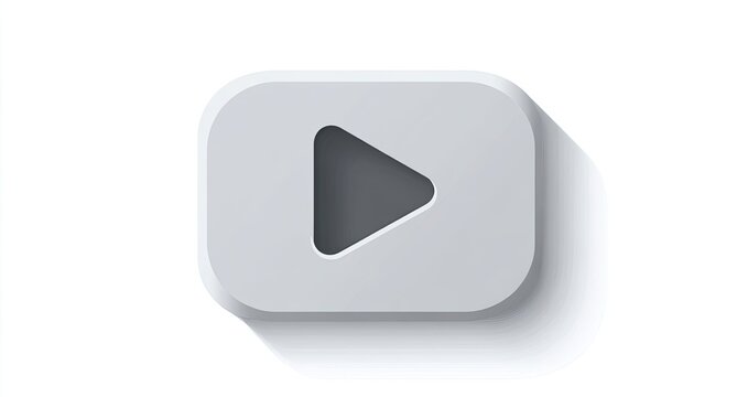 Simple, 3D, light gray play button on a white background, casting a long shadow
