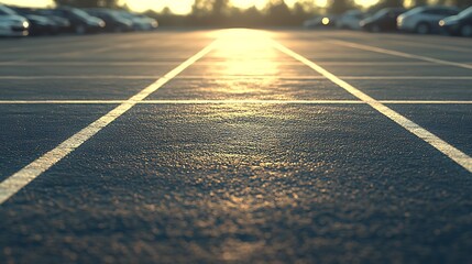 Sunset empty parking lot.