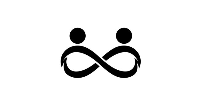 Two abstract figures connected by an infinity symbol representing eternal connection and unity.
