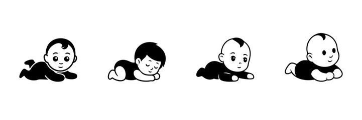 Fototapeta premium Baby Crawling And Sleeping Poses In Hand Drawn Style Set. Infant Development, Growth Stages, And Early Childhood Doodle Sketch Collection. Isolated Vector Illustration