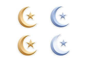Golden And Blue Crescent Moon With Star Isolated Transparent Background