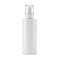 White cosmetic bottle with pump isolated on transparent background