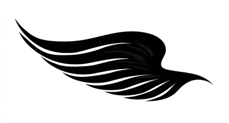 Silhouette of a black wing, layered and curved, depicted on a white background