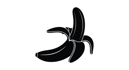 Fototapeta premium A striking black silhouette depicts a partially peeled banana with distinct curves and form showcasing a simple silhouette high quality