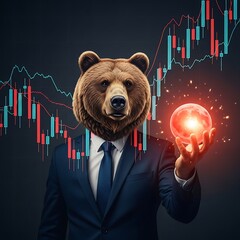 Bearish Market Prediction - A Bear in a Suit Foresees Downturn.